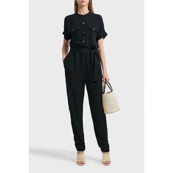 NWT Theory Women's Black Cargo Shirt Silk Jumpsuit Romper Size 4 - Picture 3 of 16